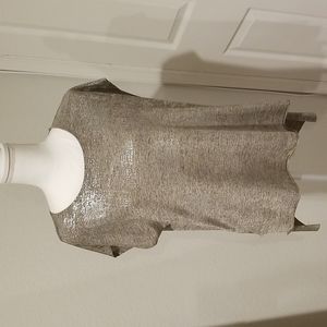 Dantelle Silver Metallic Shimmer Cap Sleeve Top Stretch Hi-Lo Raw Hem